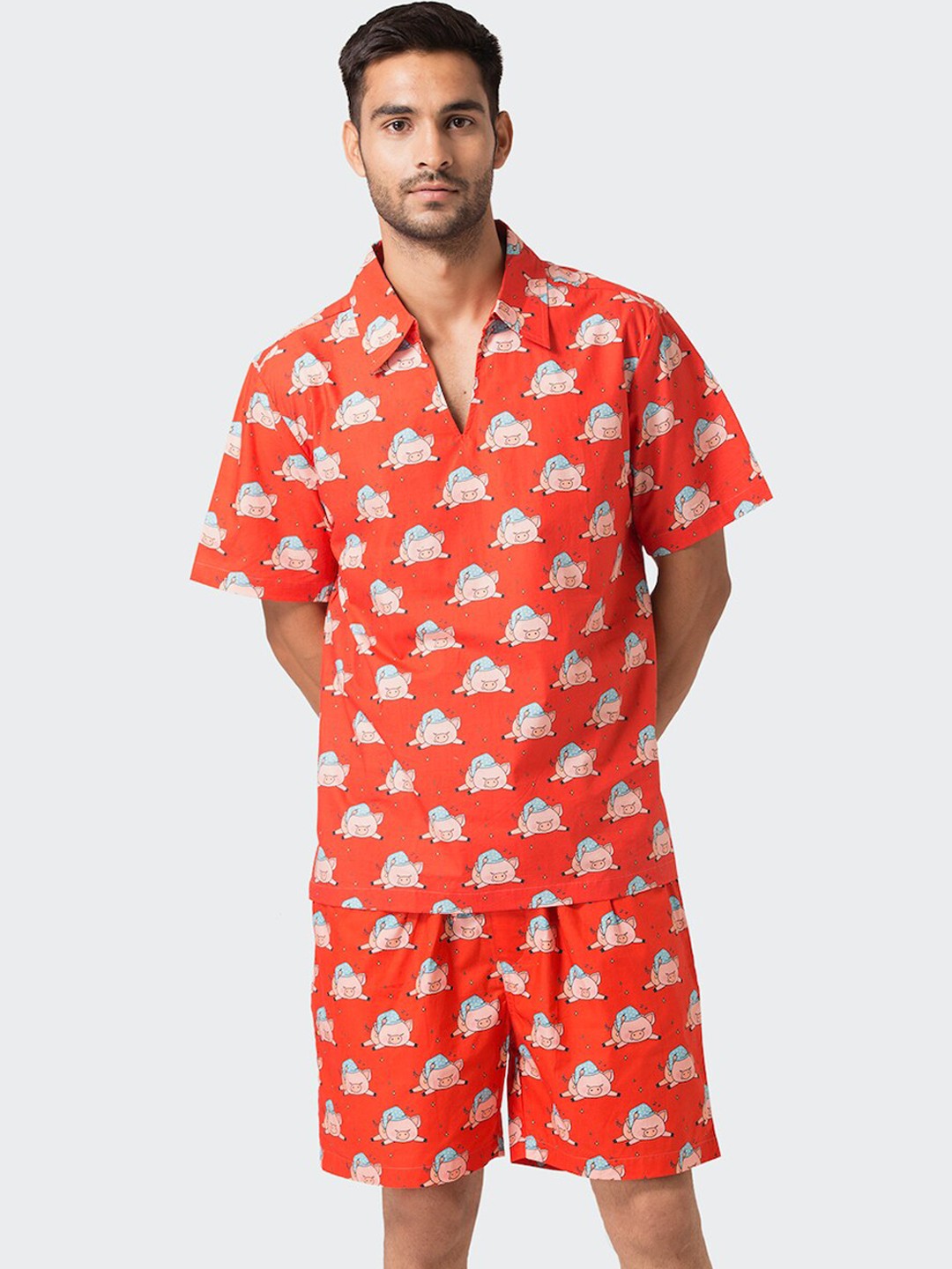 

Fluffalump Men Red & Pink Printed Night suit