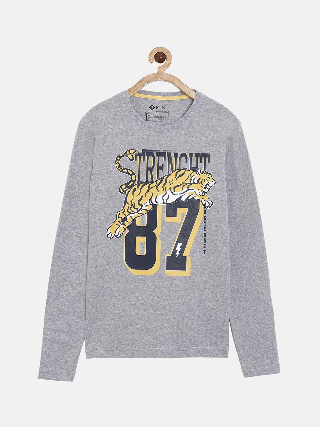 

3PIN Boys Grey Varsity Printed Cotton Pure Cotton T-shirt