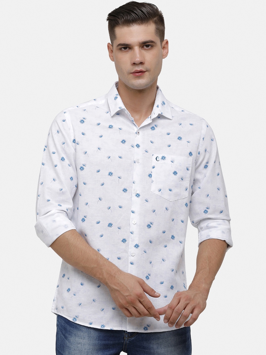 

CAVALLO by Linen Club Men White Floral Printed Linen-Cotton Casual Shirt