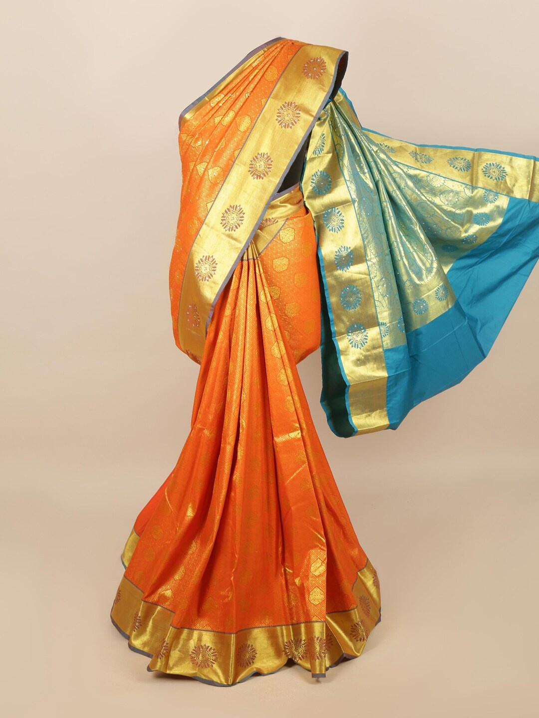 

Pothys Orange & Blue Woven Design Zari Silk Blend Saree