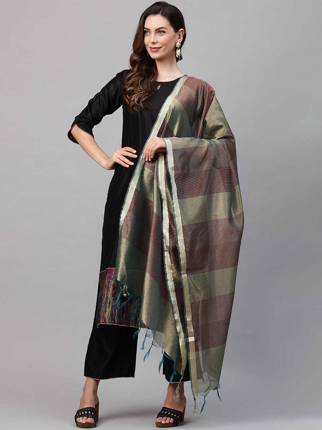 

Indo Era Women Black Kurta with Palazzos & With Dupatta
