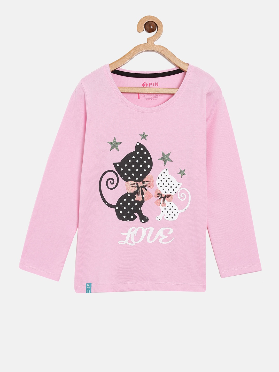 

3PIN Girls Pink Printed Cotton Pure Cotton T-shirt