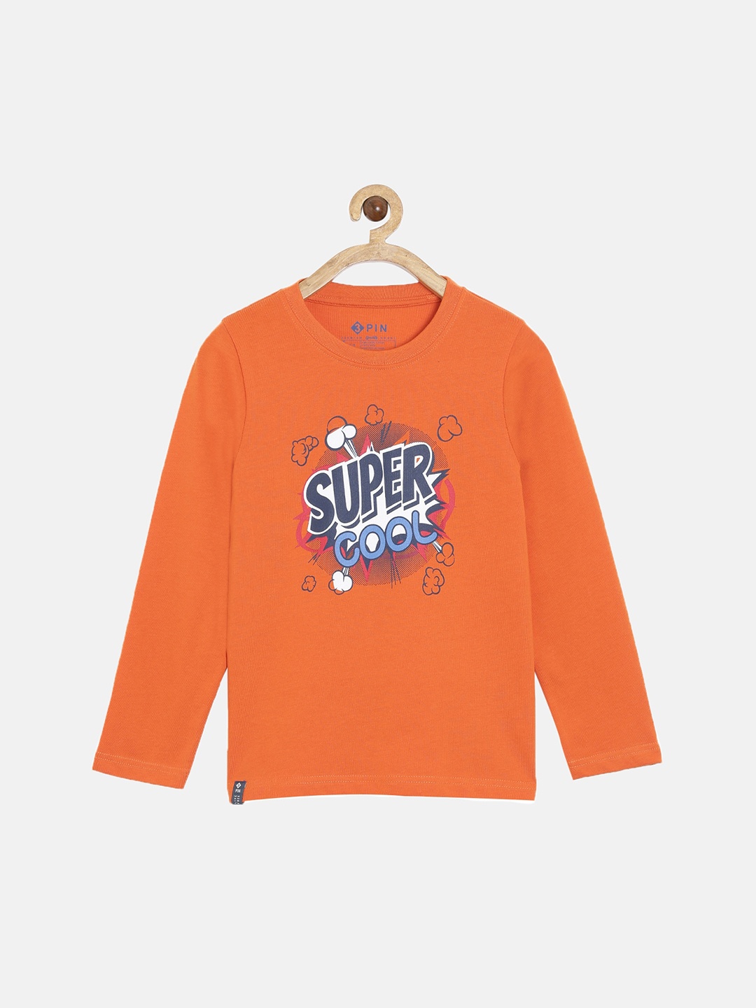 

3PIN Boys Orange Typography Printed Applique T-shirt