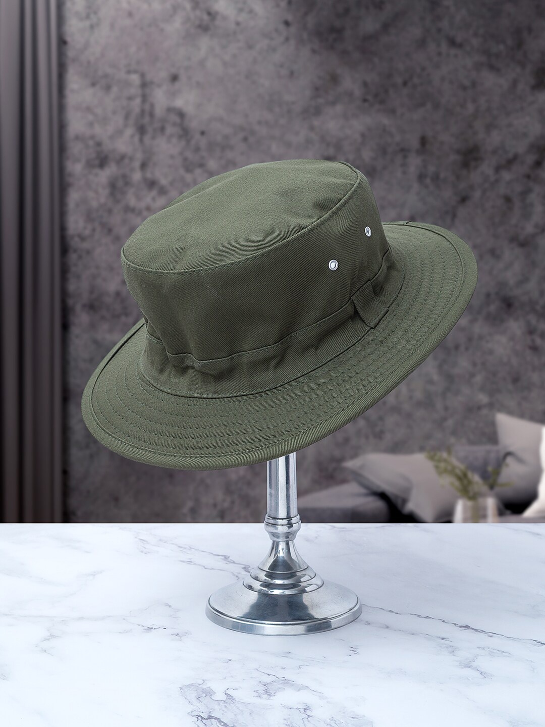 

Golden Peacock Men Olive Green Round Umpire Sun hat