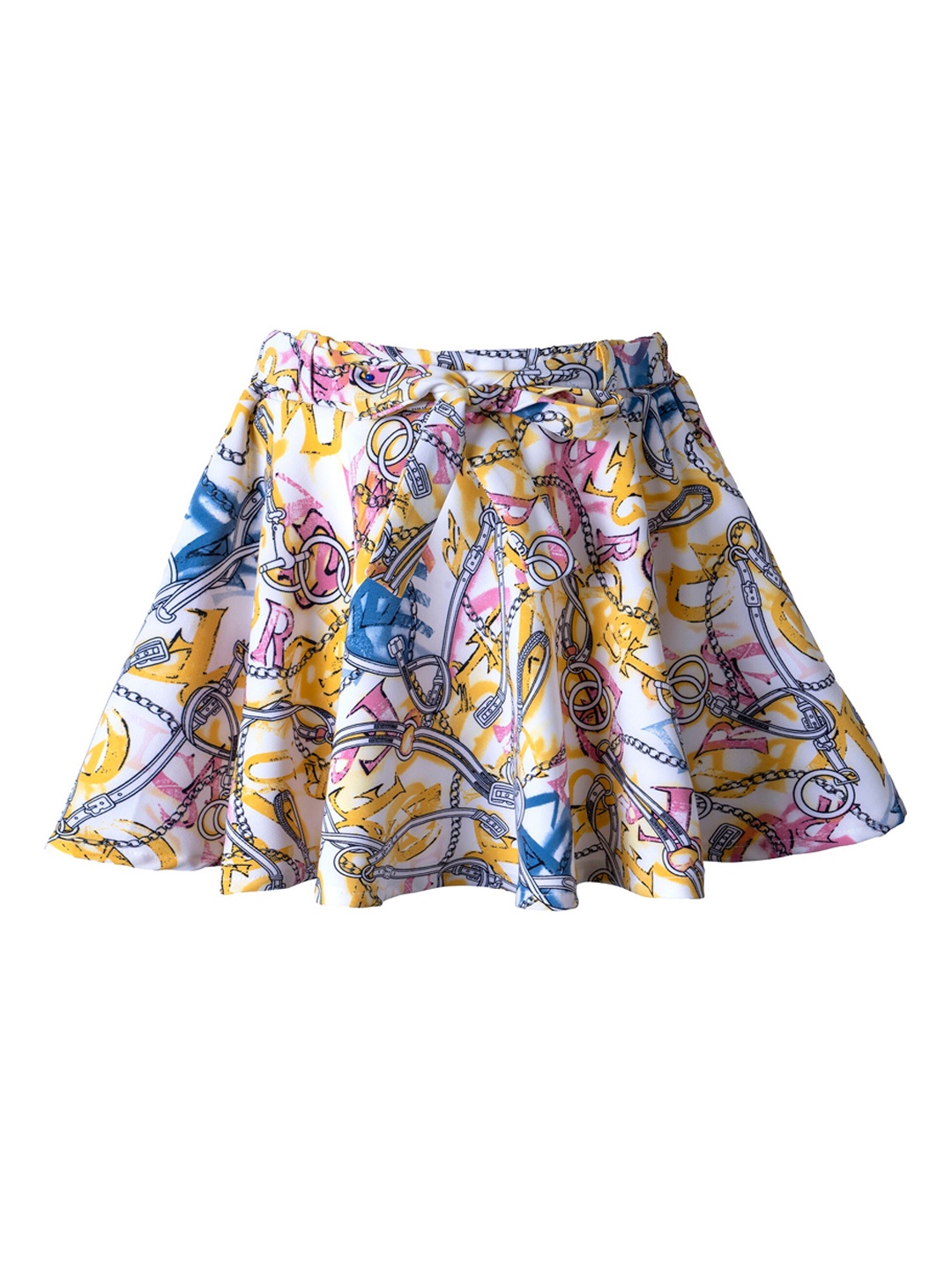

Hunny Bunny Girls White & Yellow Printed Flared Knee-Length Skirt
