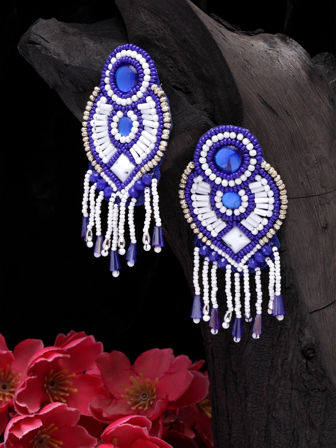 

Moedbuille Silver-Plated & Blue Contemporary Drop Earrings