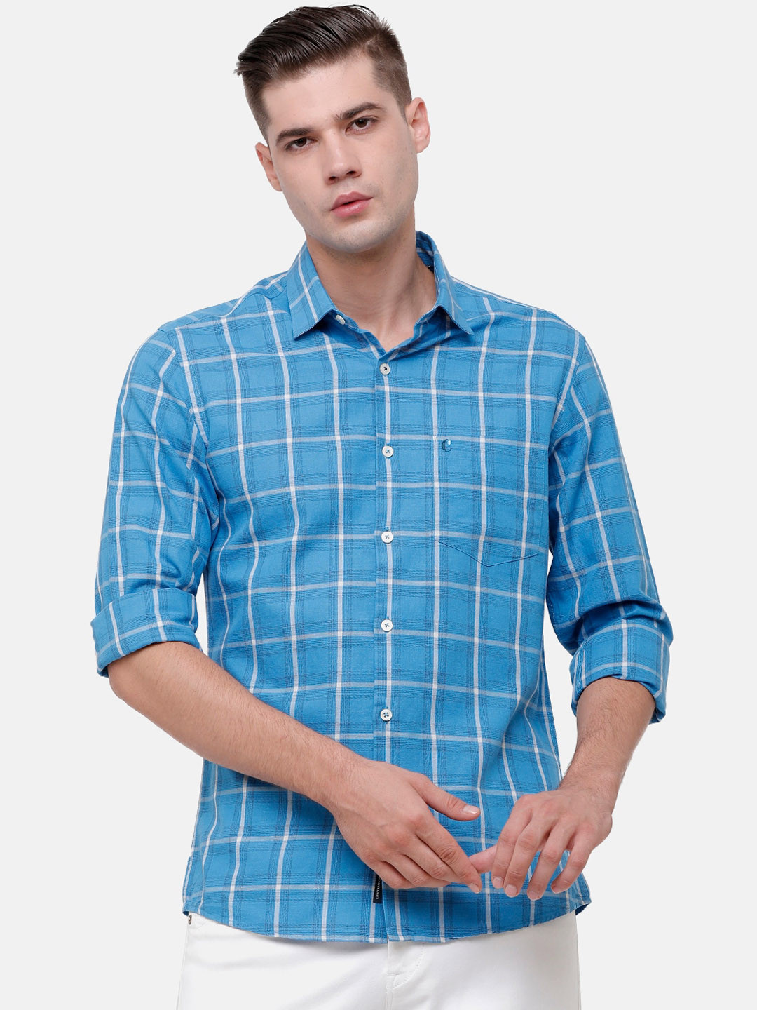 

CAVALLO by Linen Club Men Blue Windowpane Checks Checked Casual Shirt