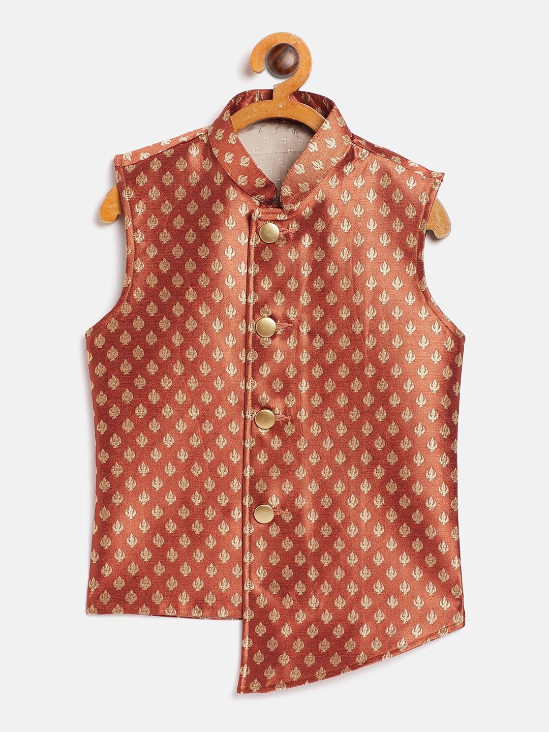 

JBN Creation Boys Orange & Beige Woven-Design Nehru Jacket