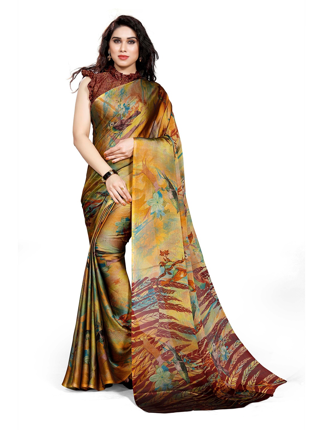 

KALINI Mustard & Maroon Bagh Saree