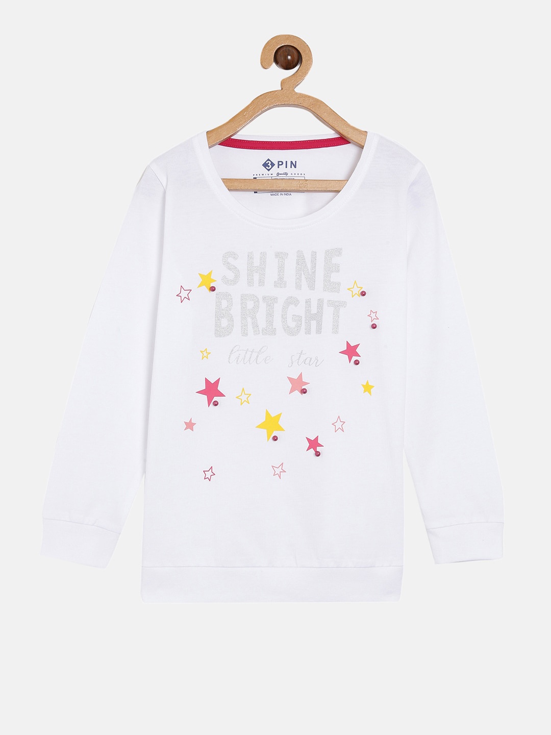 

3PIN Girls White Typography Printed T-shirt