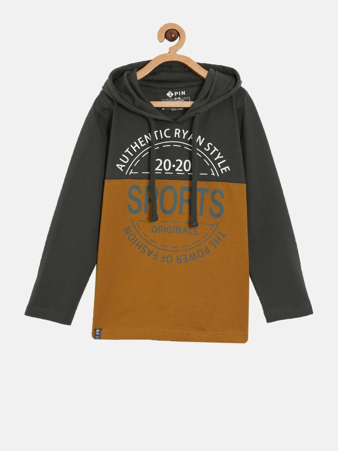 

3PIN Boys Charcoal Grey Mustard Yellow Colourblocked Pure Cotton T-shirt