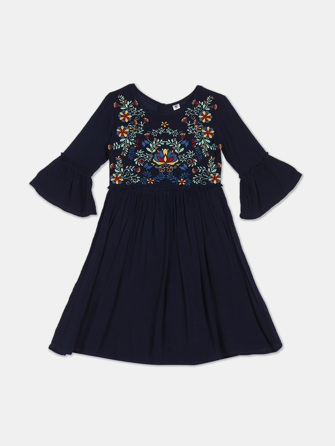 

Cherokee Blue Floral Embroidered Cotton Dress