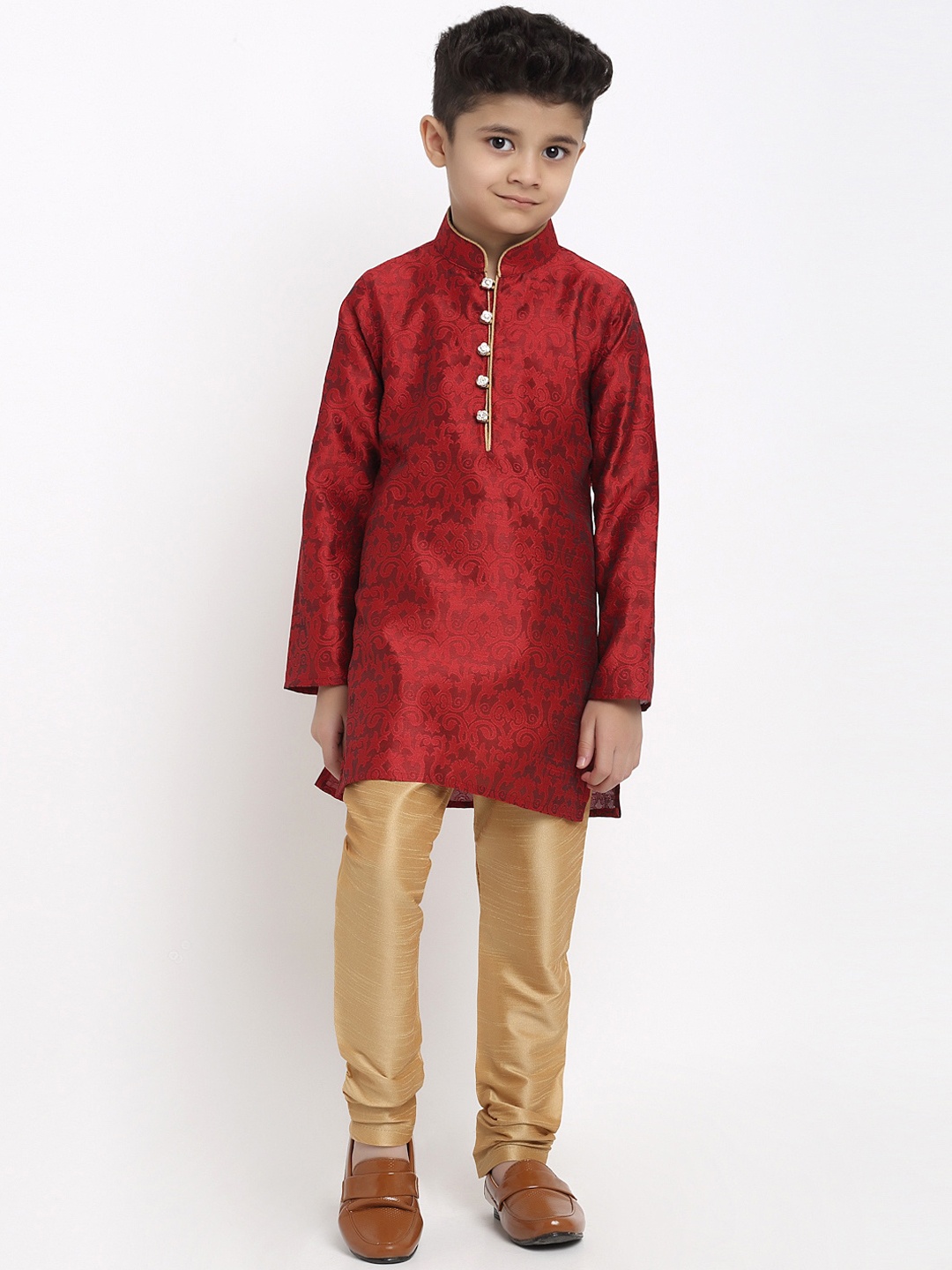 

TREEMODA Boys Red Raw Silk Kurta with Churidar