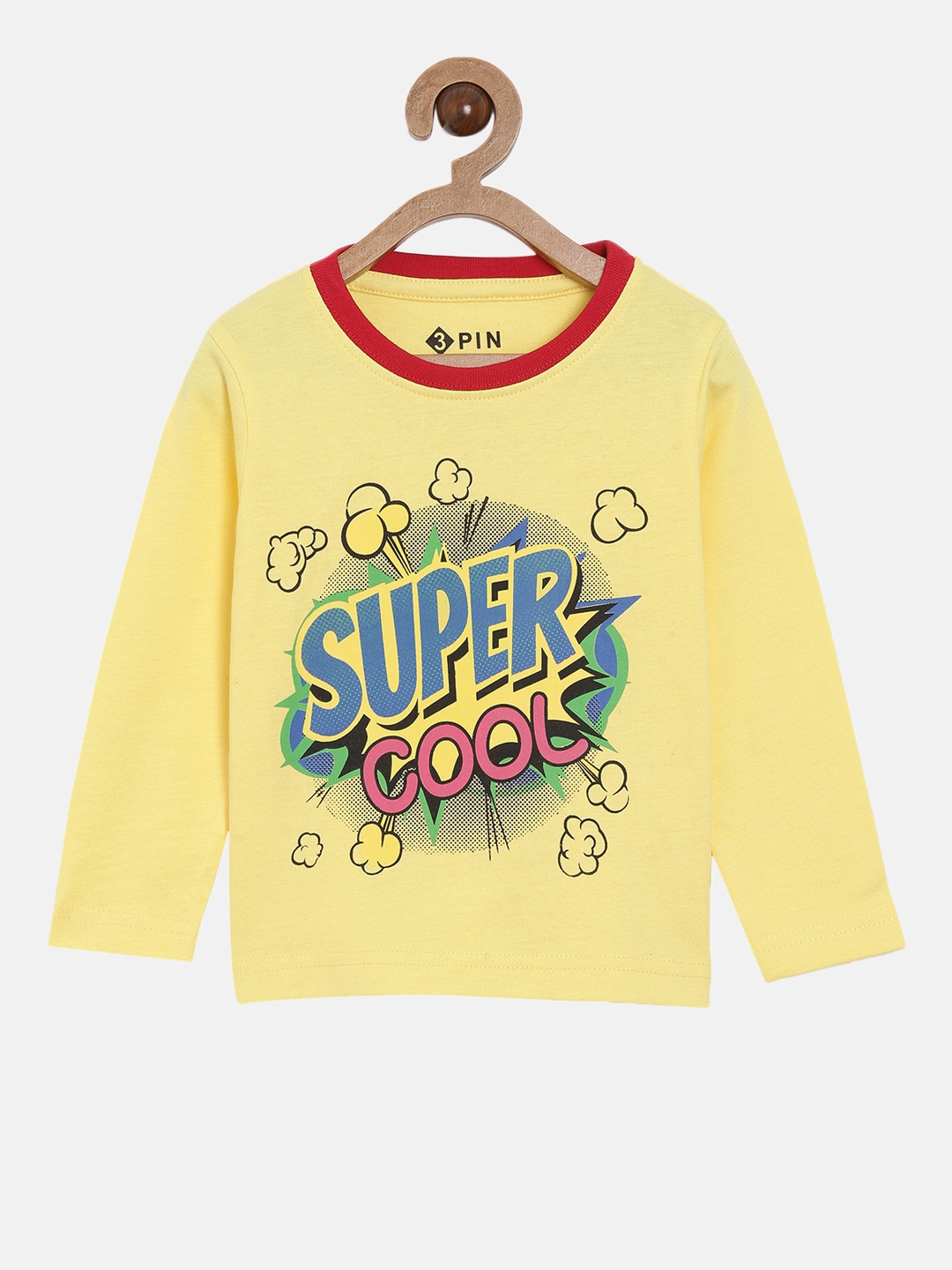 

3PIN Boys Yellow Blue Typography Printed Cotton Pure Cotton T-shirt