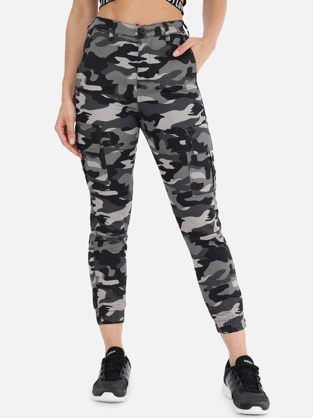 

The Dry State Women Black Camouflage Printed Joggers Trousers