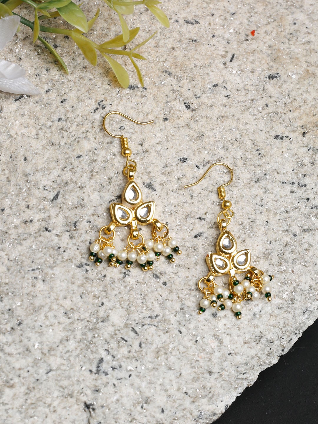 

Ruby Raang Gold-Plated Contemporary Drop Earrings