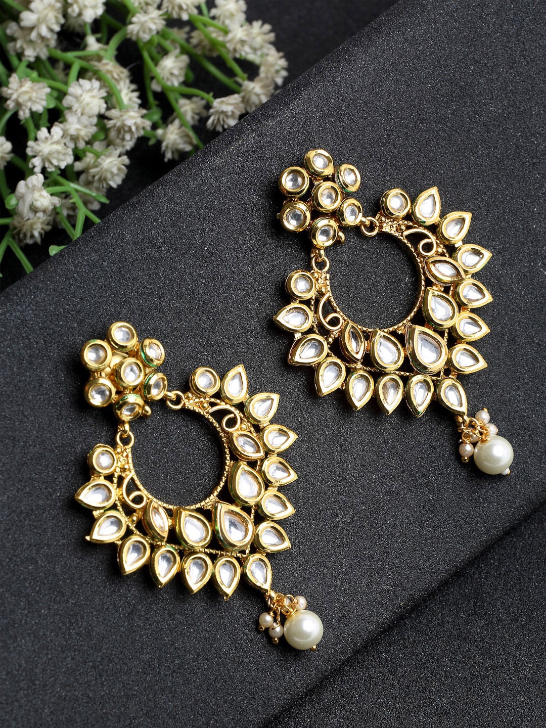 

Ruby Raang Gold-Plated Contemporary Drop Earrings