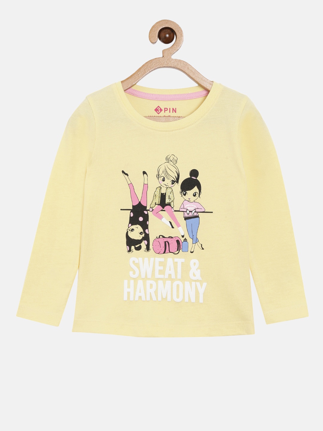 3PIN Girls Yellow Printed T-shirt