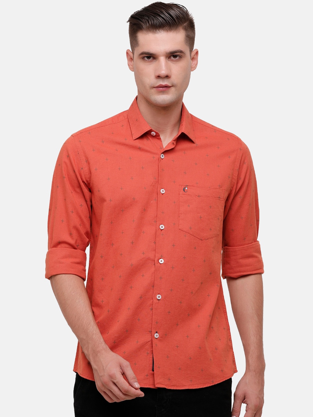 

CAVALLO by Linen Club Men Coral Red Printed Casual Shirt