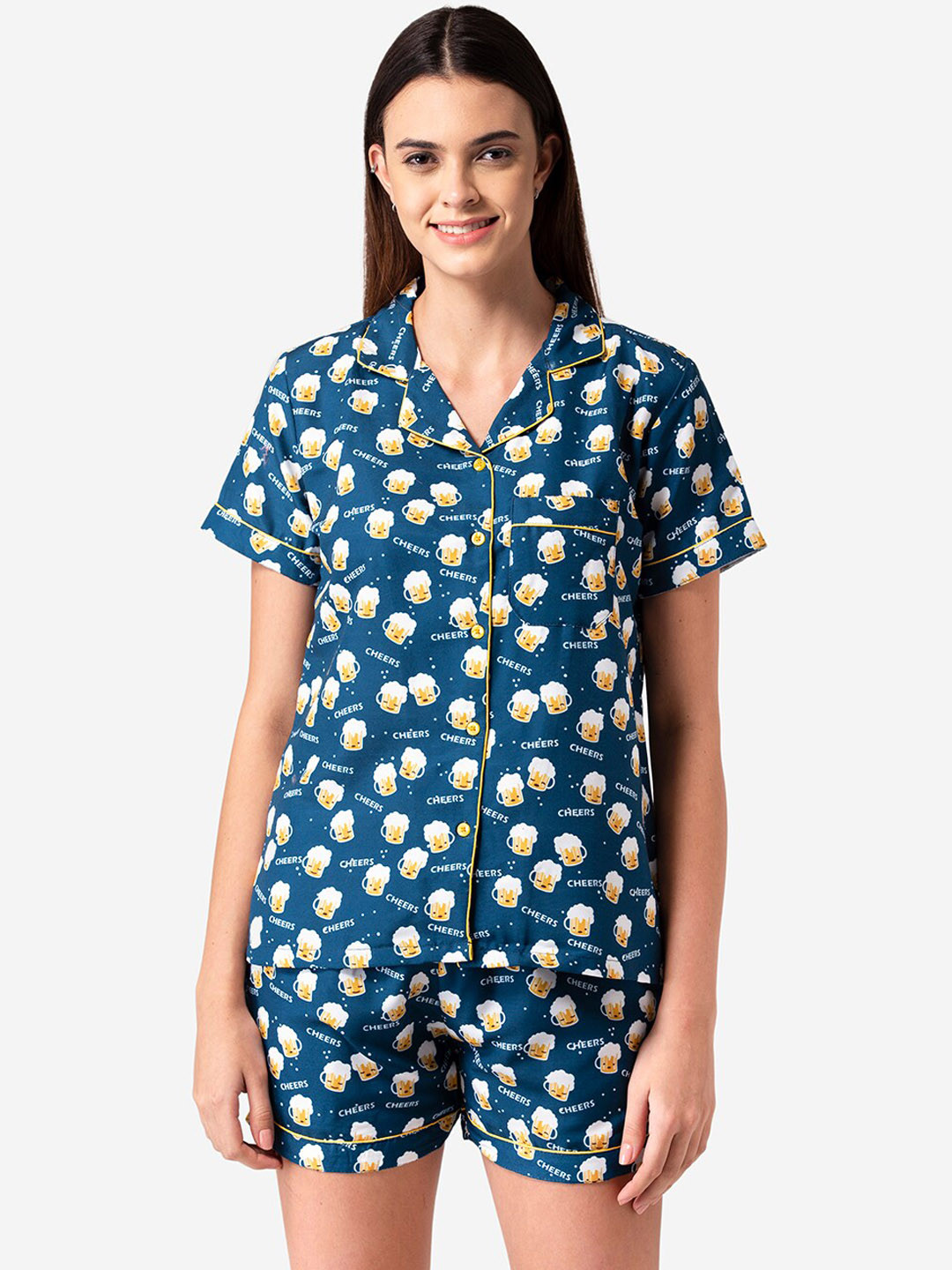 

Bellofox Women Teal & White Conversational Printed Night suit