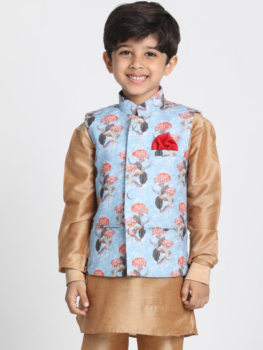 

JBN Creation Boys Blue & Peach-Colored Printed Nehru Jacket
