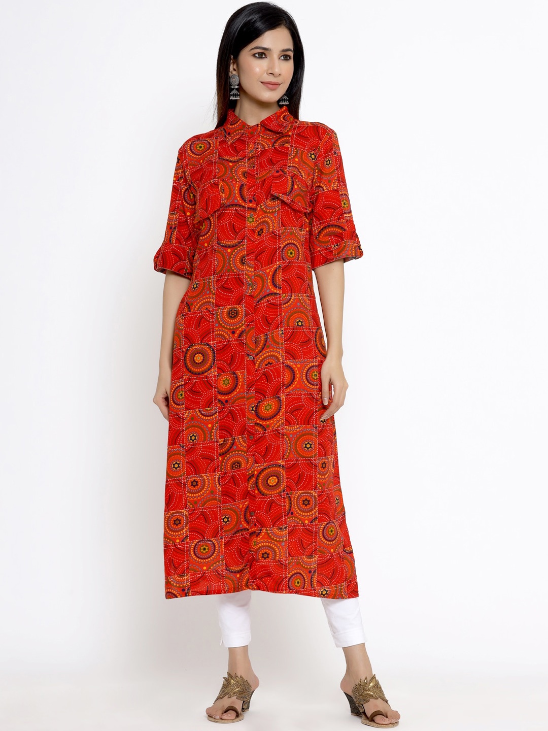 

DIVYANK Women Red Printed Kurta