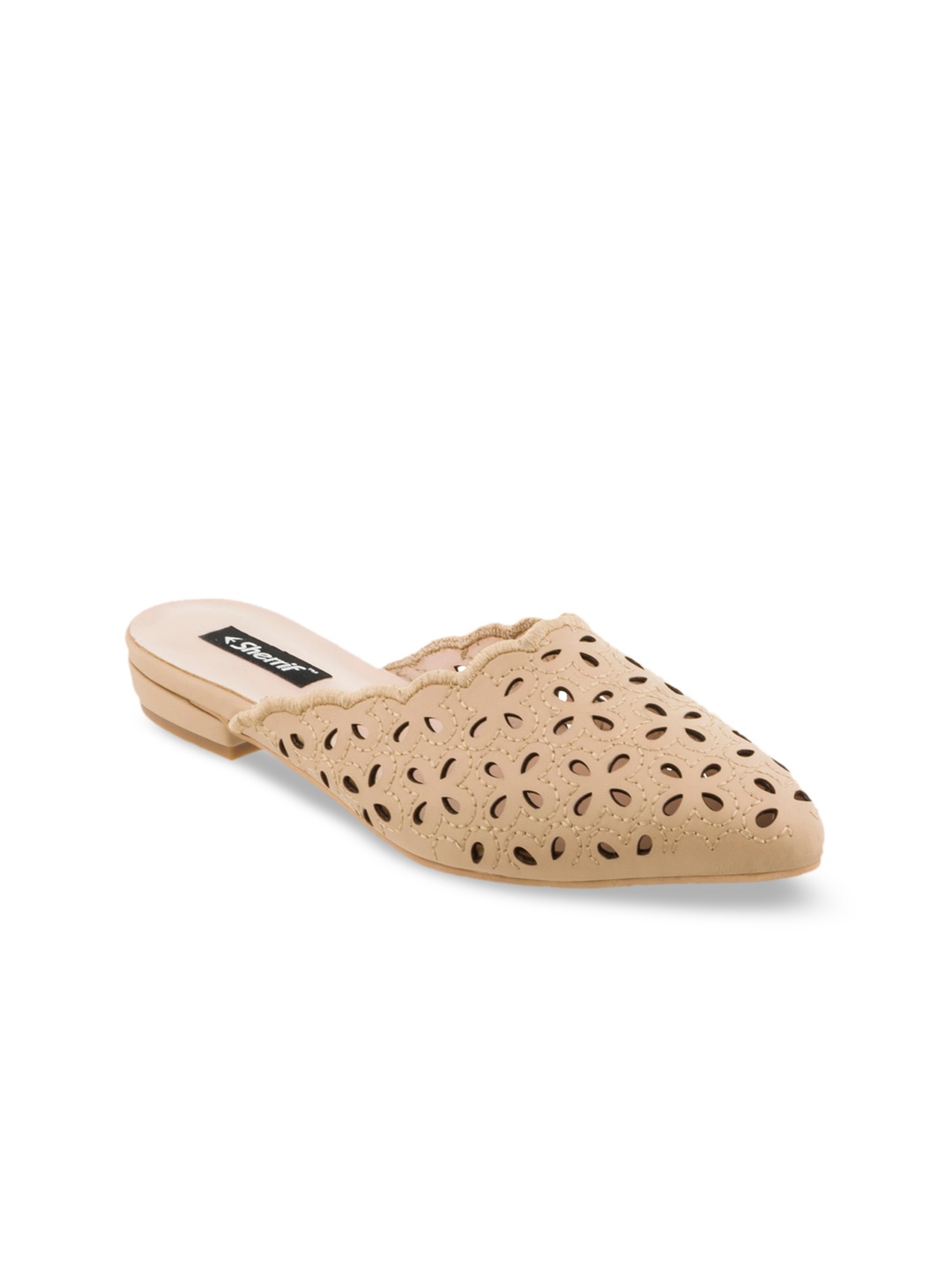 

Sherrif Shoes Women Beige Mules with Laser Cuts Flats