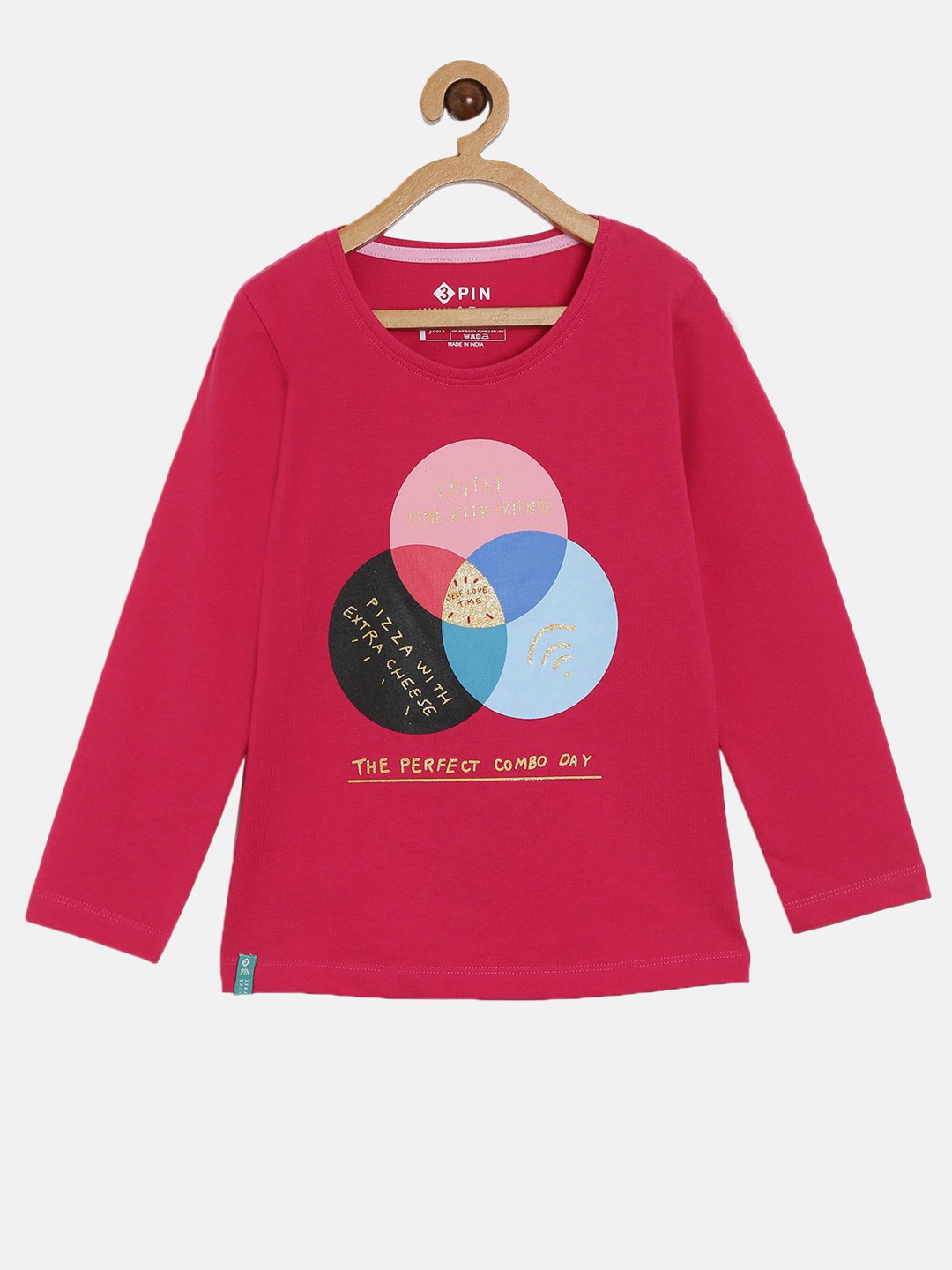 

3PIN Girls Pink Printed Cotton Pure Cotton T-shirt