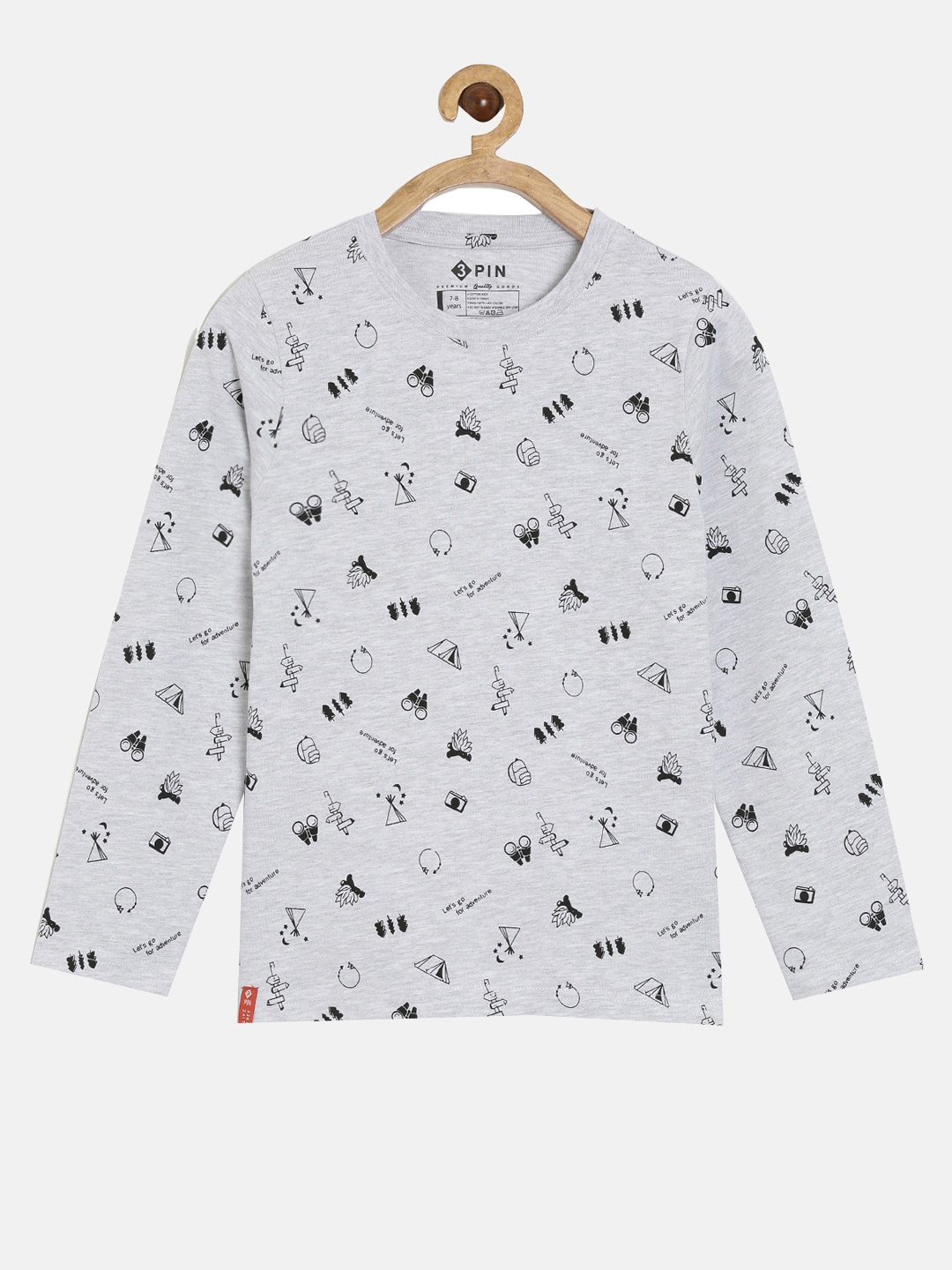

3PIN Boys Grey Printed Cotton Pure Cotton T-shirt