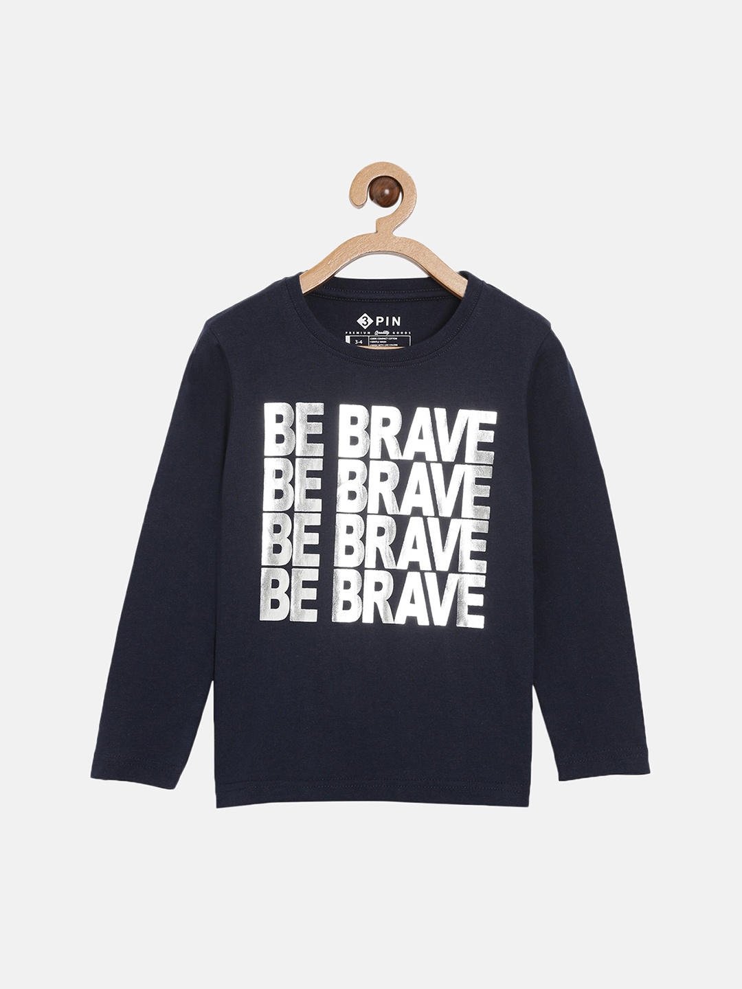 

3PIN Boys Navy Blue Typography Printed Round Neck Cotton Pure Cotton T-shirt