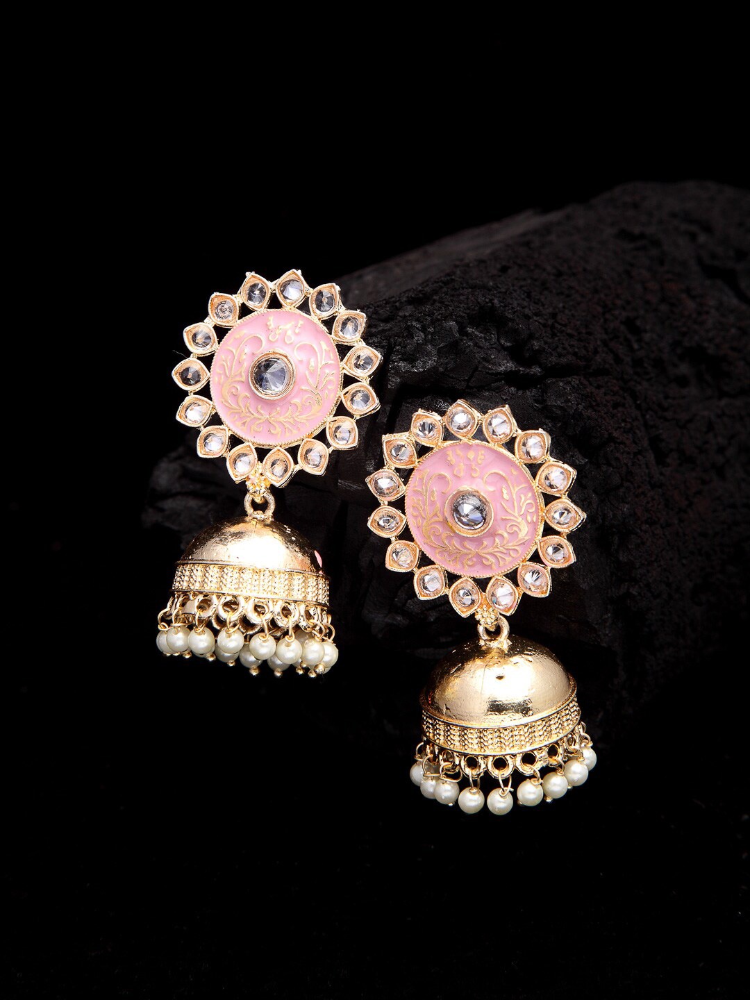 Shining Diva Pink Contemporary Jhumkas Earrings