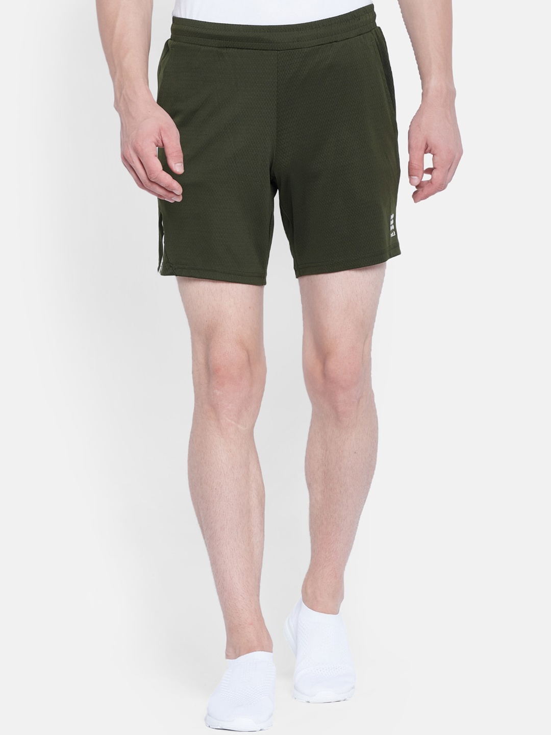 rock it Men Olive Green Mid-Rise Sports Shorts