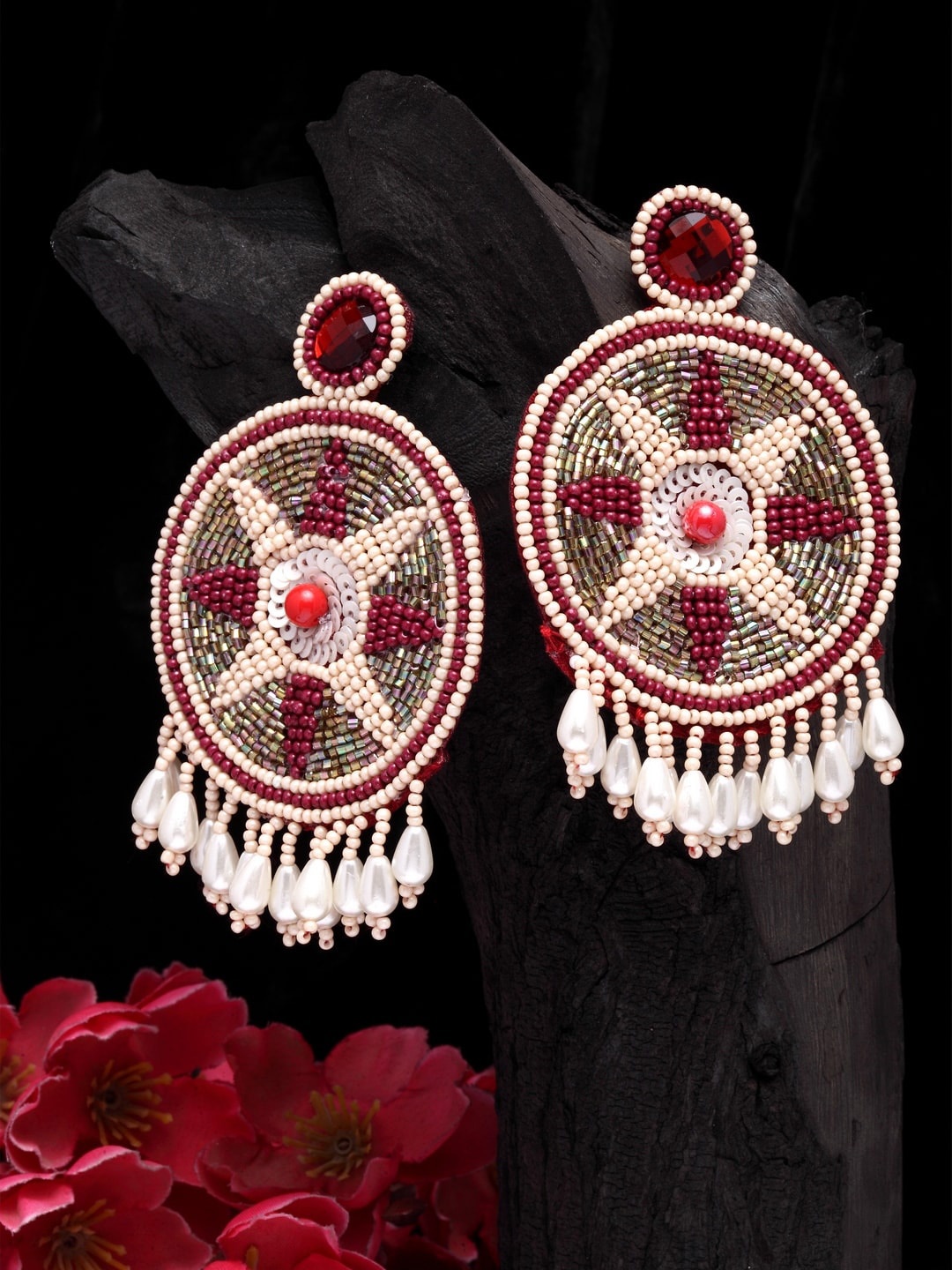 

Moedbuille Maroon Contemporary Drop Earrings