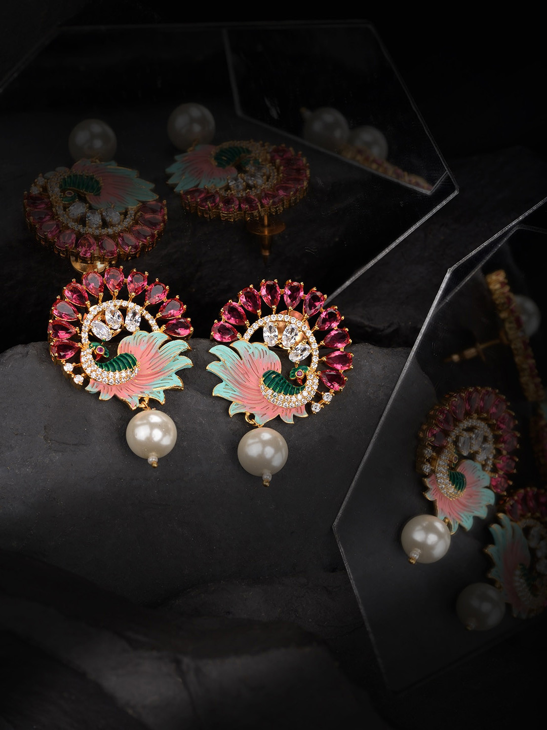 

Saraf RS Jewellery Multicoloured Peacock Shaped Drop Earrings, Multi