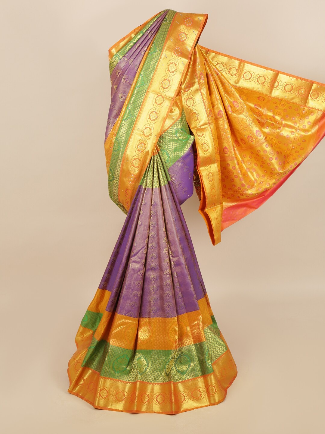 

Pothys Violet & Yellow Woven Design Zari Silk Blend Saree