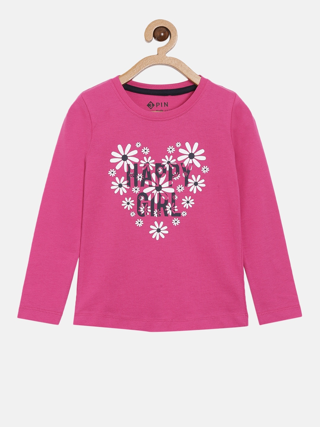 

3PIN Girls Pink Floral Printed Pure Cotton T-shirt
