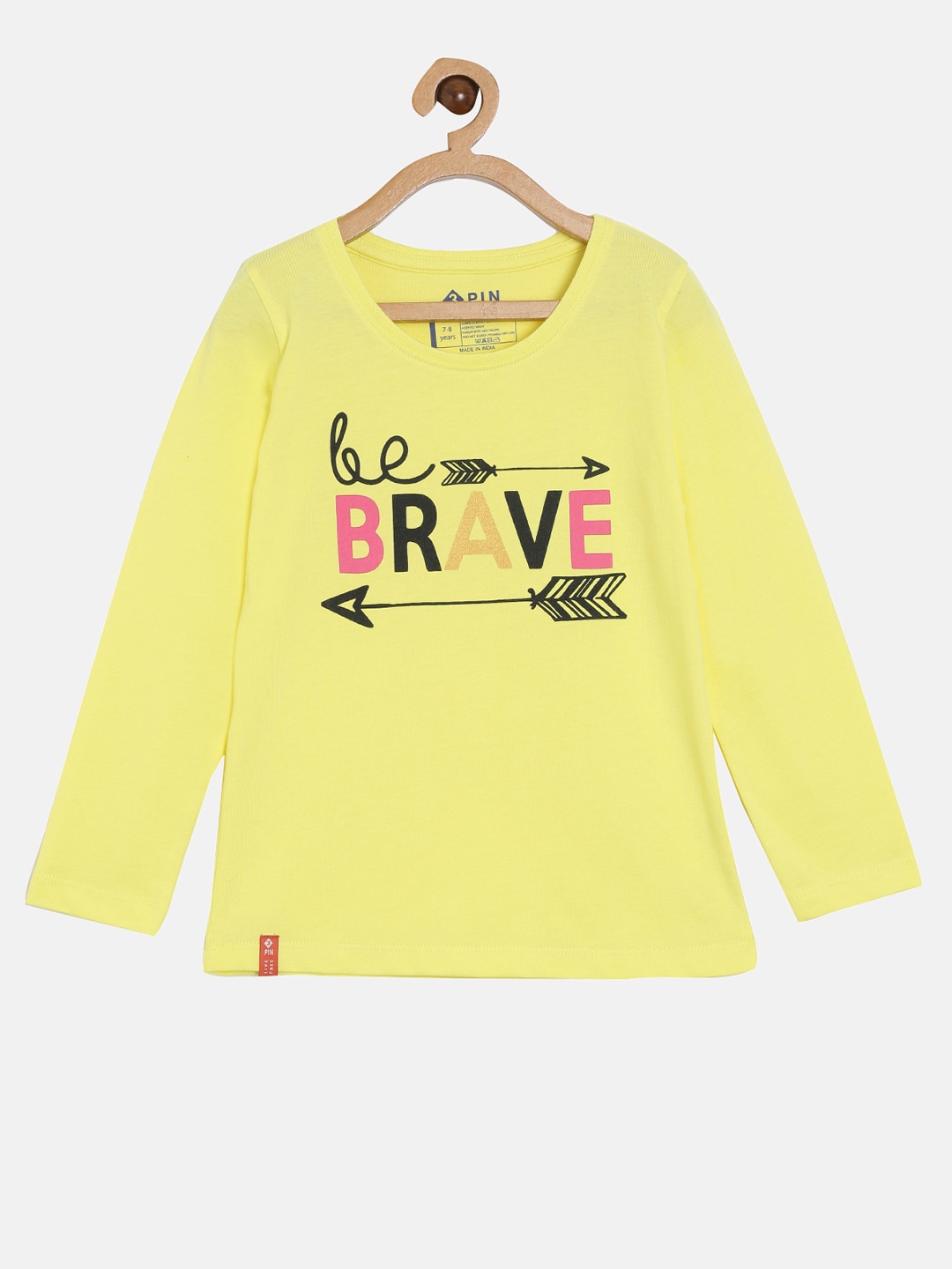 

3PIN Girls Yellow Typography Printed Cotton Pure Cotton T-shirt