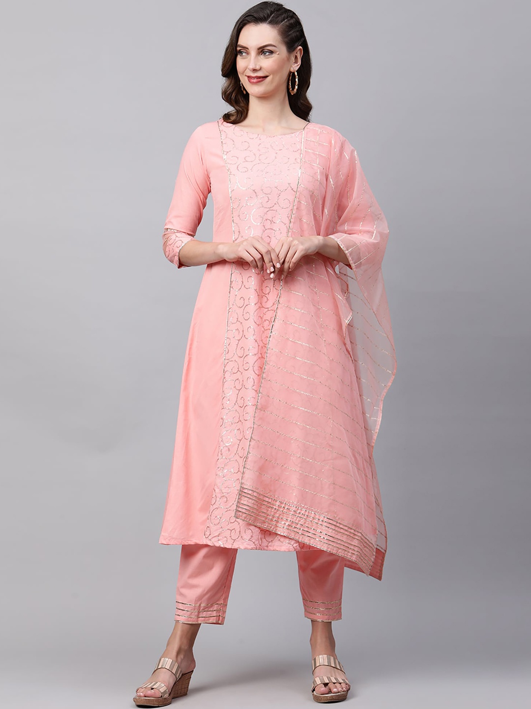 

Indo Era Women Pink Ethnic Motifs Embroidered Kurta with Trousers & With Dupatta
