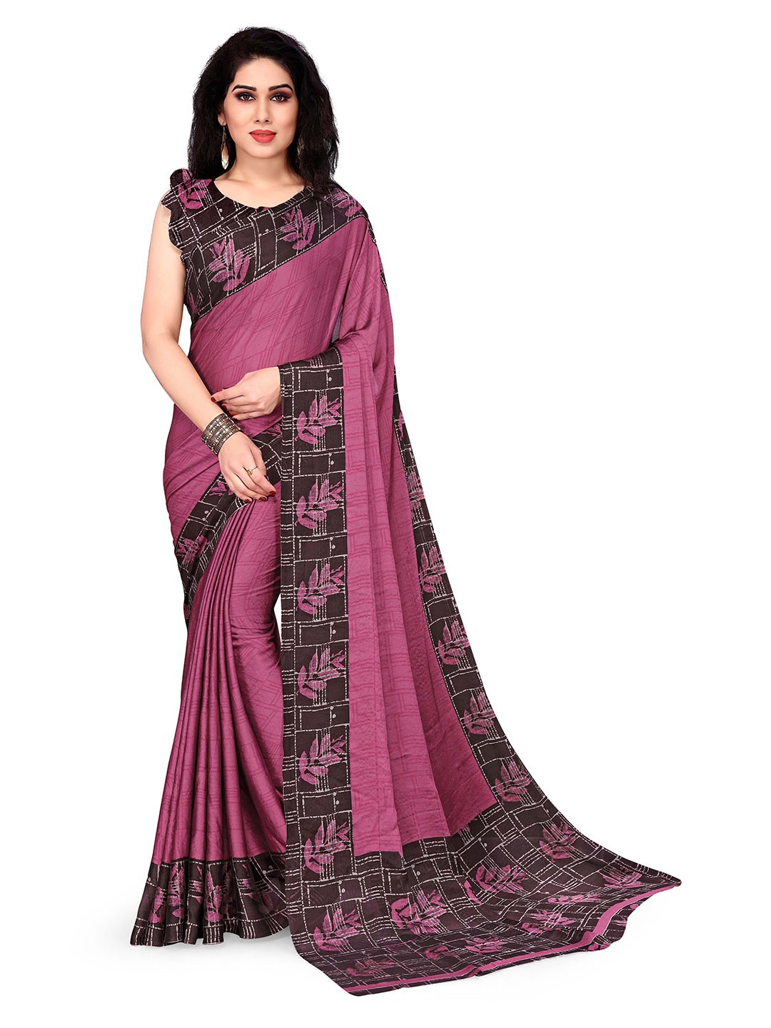 

KALINI Pink & Black Floral Bagh Saree