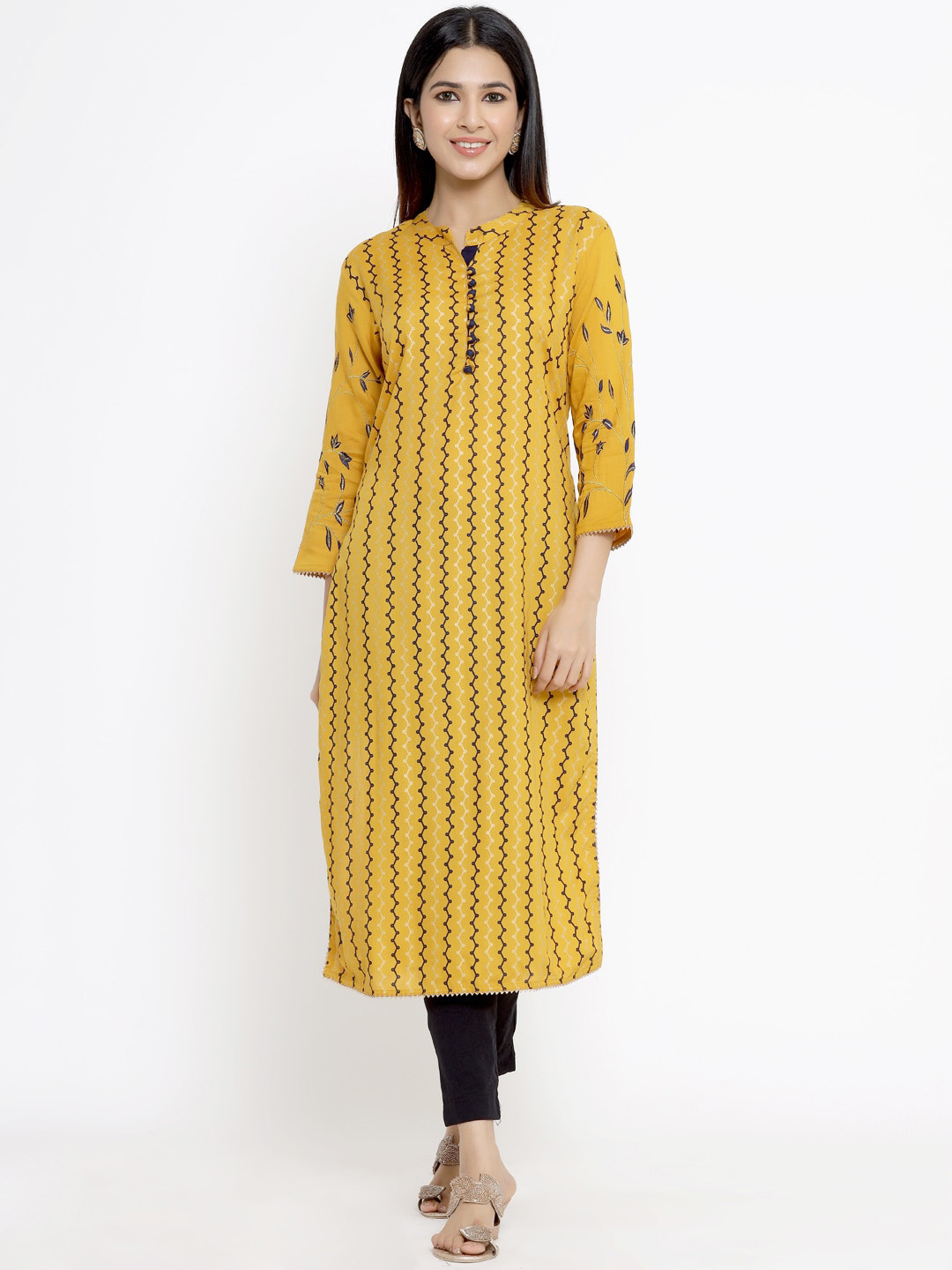 

DIVYANK Women Yellow Geometric Printed Kurta
