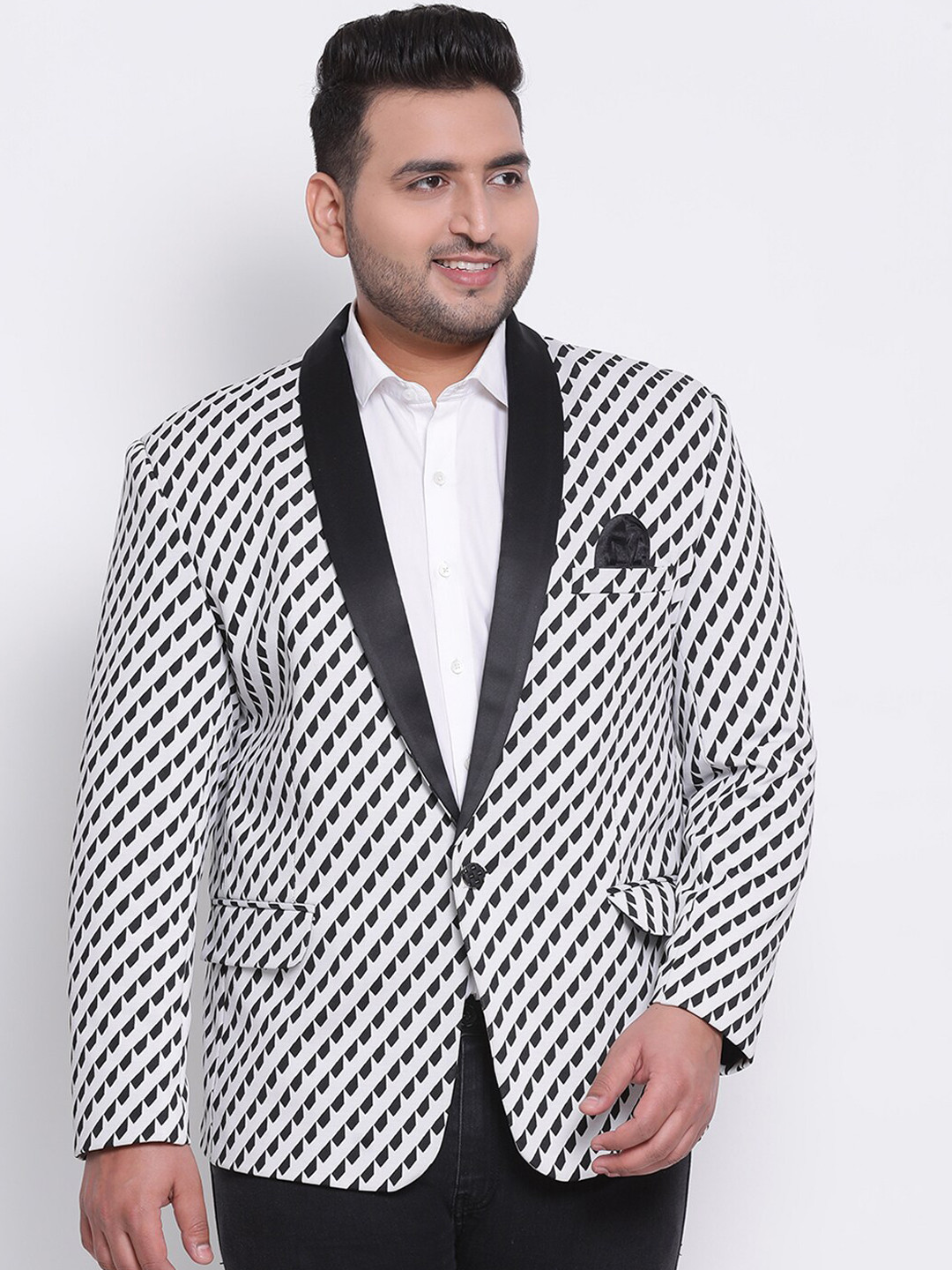 

Hangup Men Black & White Printed Single-Breasted Formal Blazer