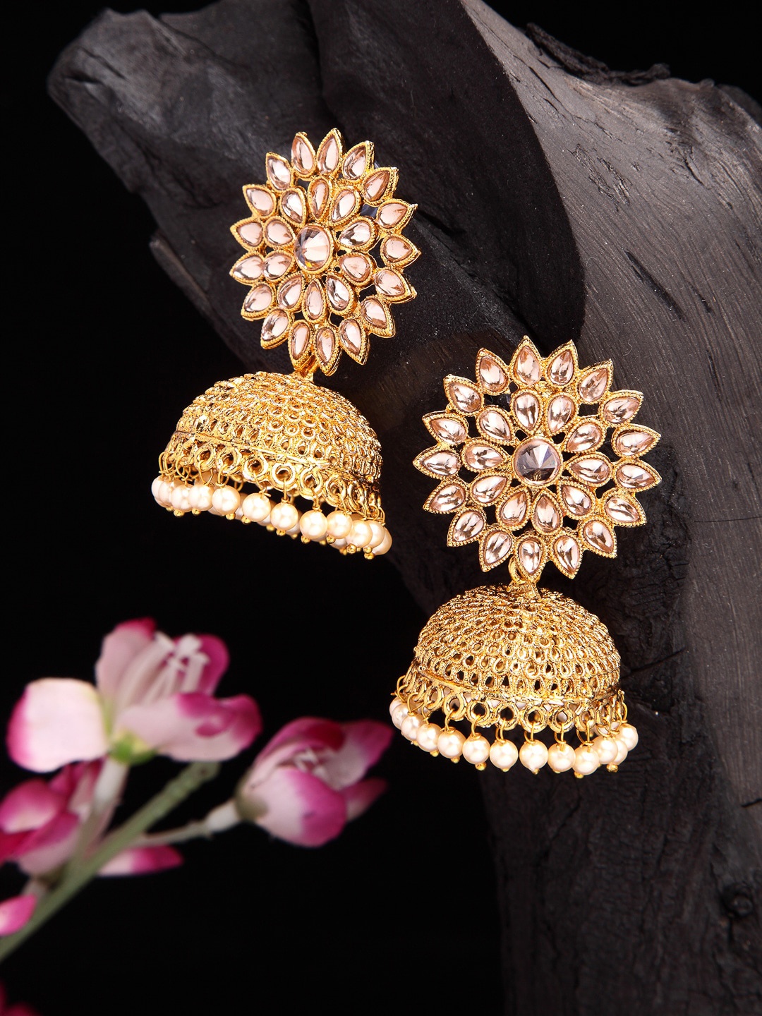 

Shining Diva Gold-Toned Contemporary Jhumkas Earrings