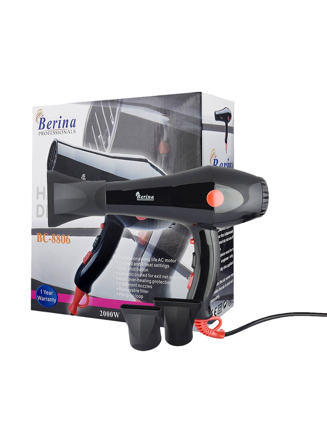 

Berina Professional Hair Dryer - BC-8806 (2000W), Black