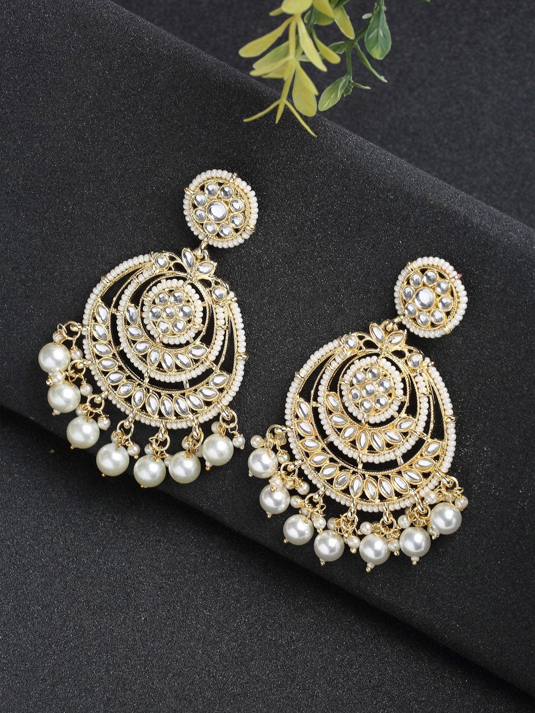

Ruby Raang Gold-Toned Contemporary Chandbalis Earrings