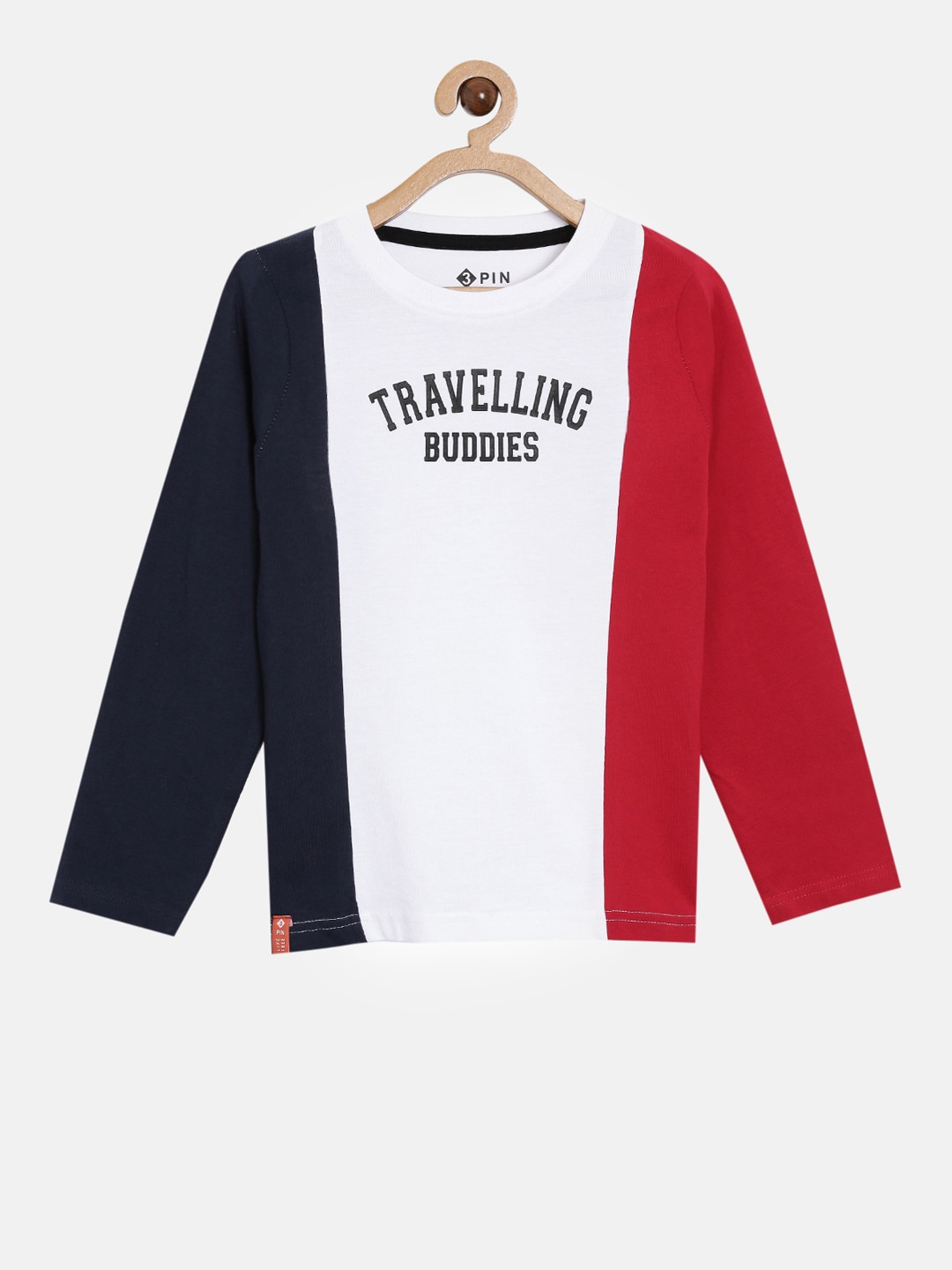 

3PIN Boys Red White Typography Colourblocked Applique Cotton Pure Cotton T-shirt