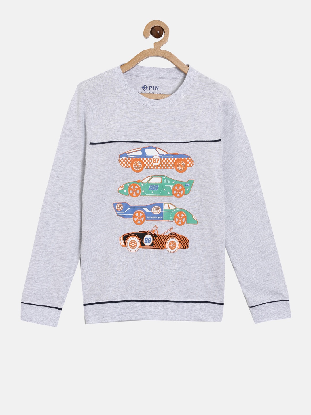 

3PIN Boys Grey Green Printed Pure Cotton T-shirt
