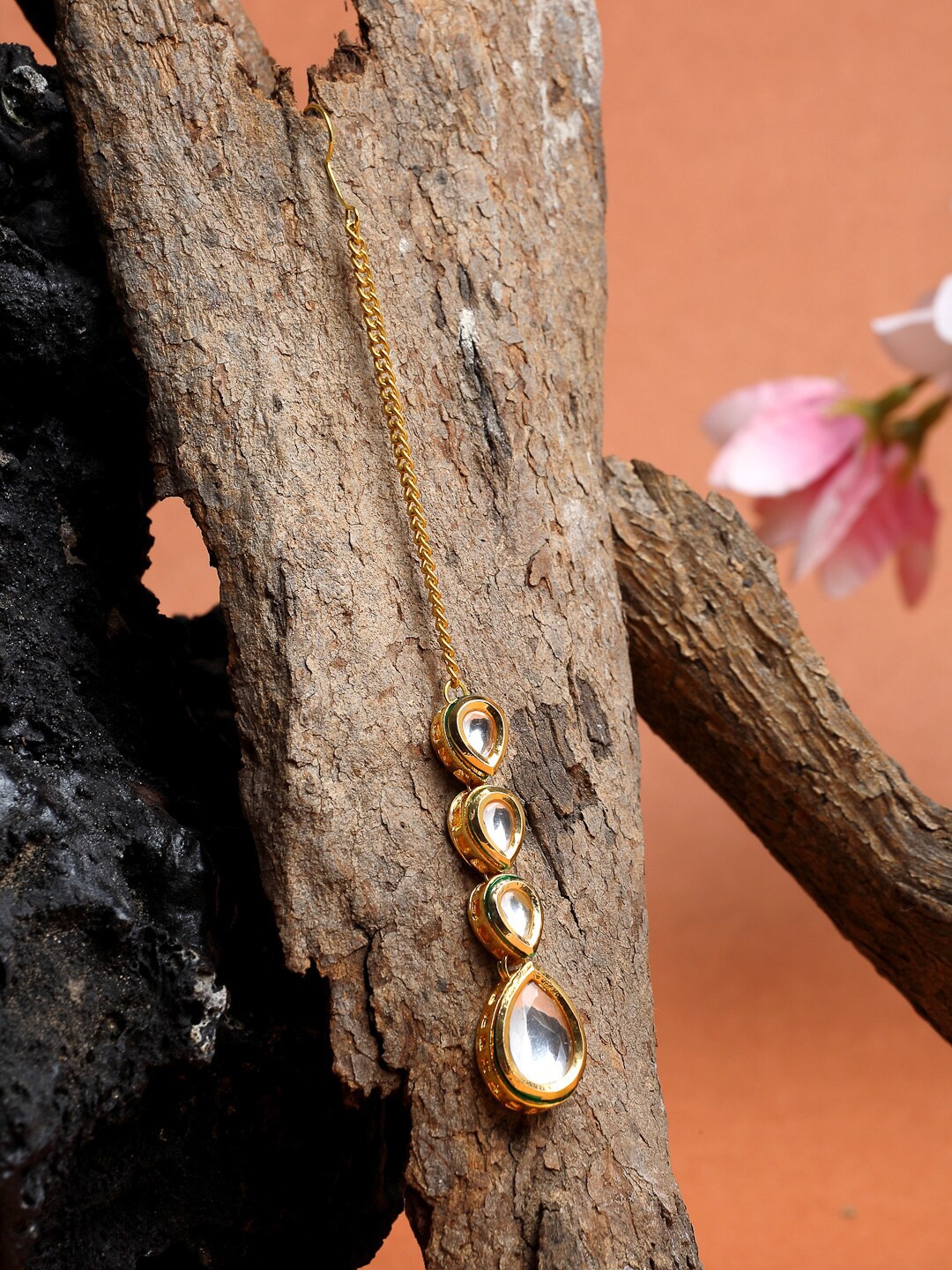 

Ruby Raang Gold-Plated White Kundan-Studded Maangtika