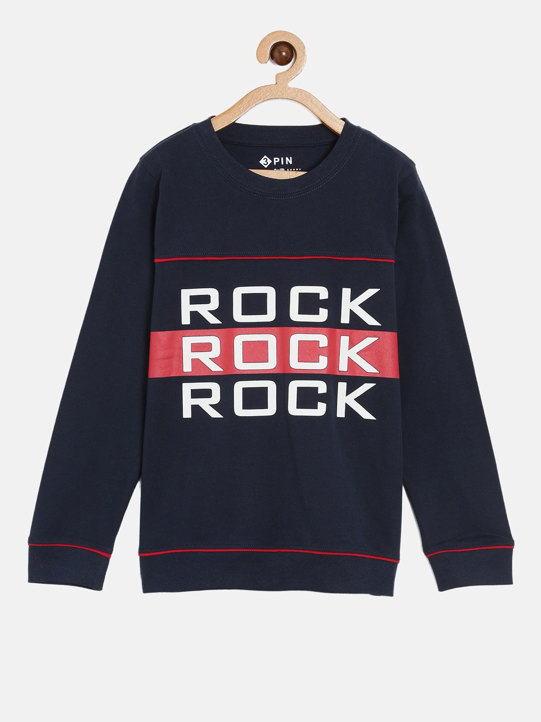 

3PIN Boys Navy Blue Typography Printed Raw Edge T-shirt