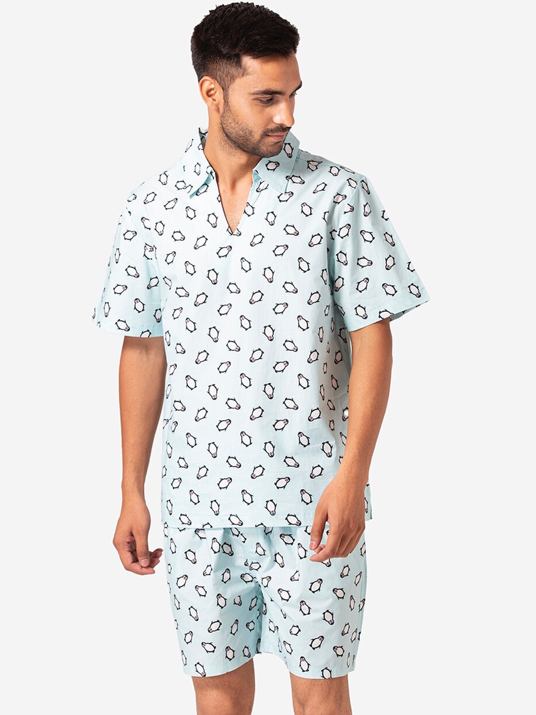 

Fluffalump Men Blue Printed Night Suit