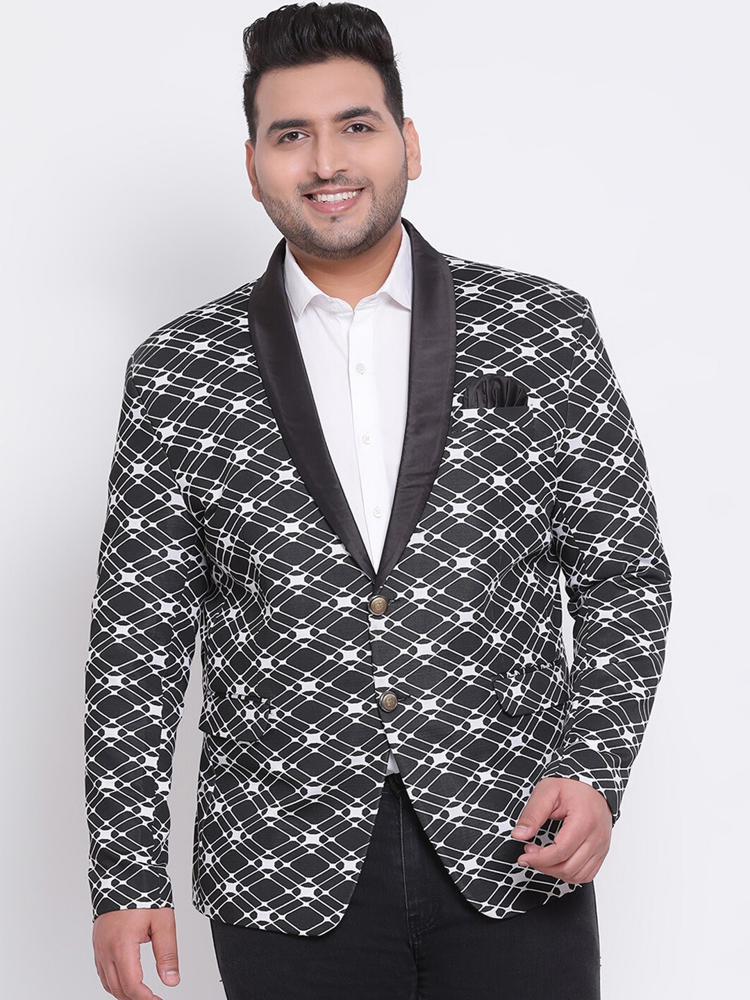 

Hangup Men Black & White Self Design Single-Breasted Blazer